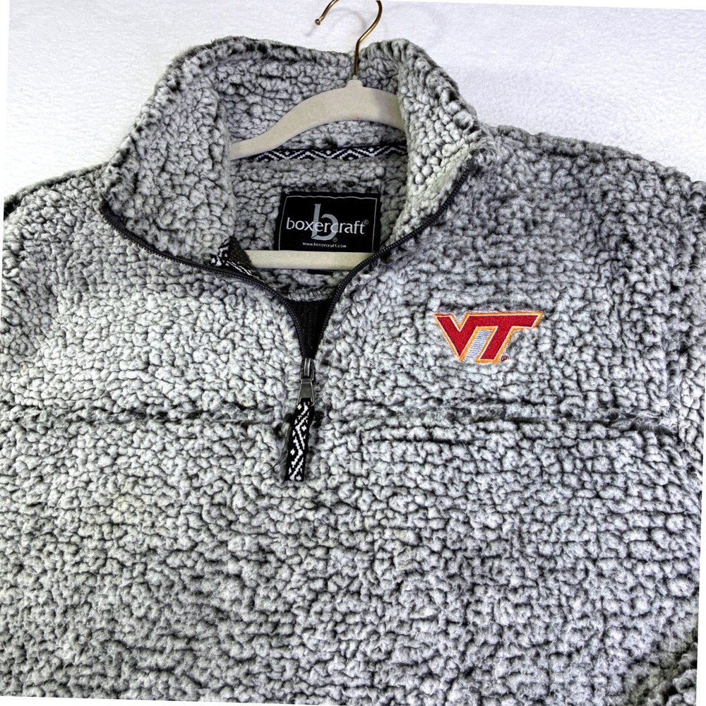 Boxercraft Virginia Tech VT Sherpa Fleece Quarter Zip Pullover Grey Mens Medium